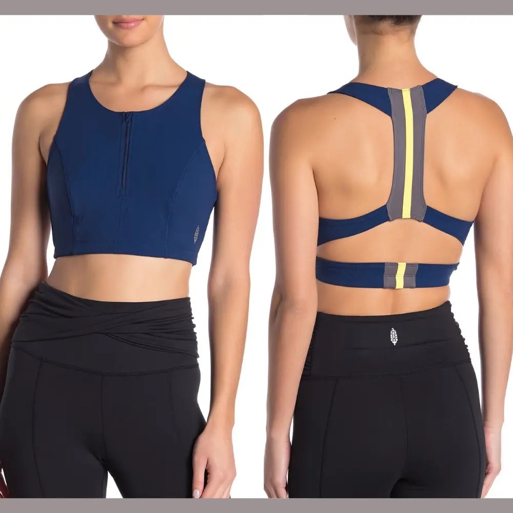 Free People FP Movement Delta Zip Sports Bra in Navy XS
